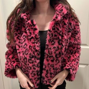 Leopard print hot pink jacket NWOT